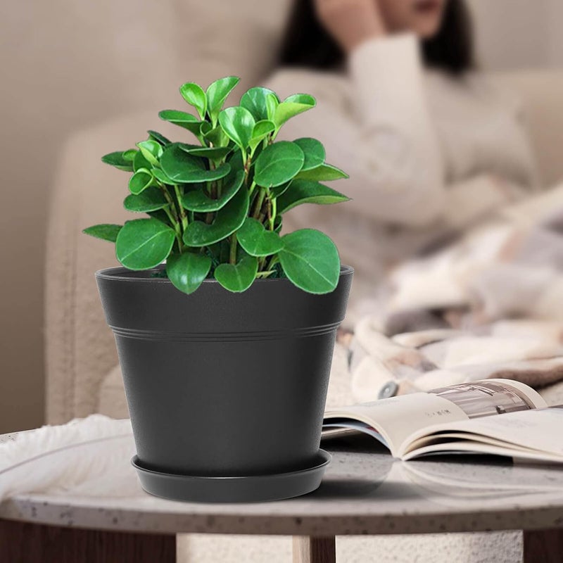 WOUSIWER 16 Pack 6 inch Plastic Planters for Indoor Flower Pots, Heavy Duty and Stylish 6 Inch Plant Pots for Indoor Plants with Drainage Holes and Tray for Plants, Flowers, Black - Image 5